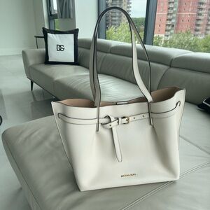 Michael Kors Cream Leather Tote with Tan Accents